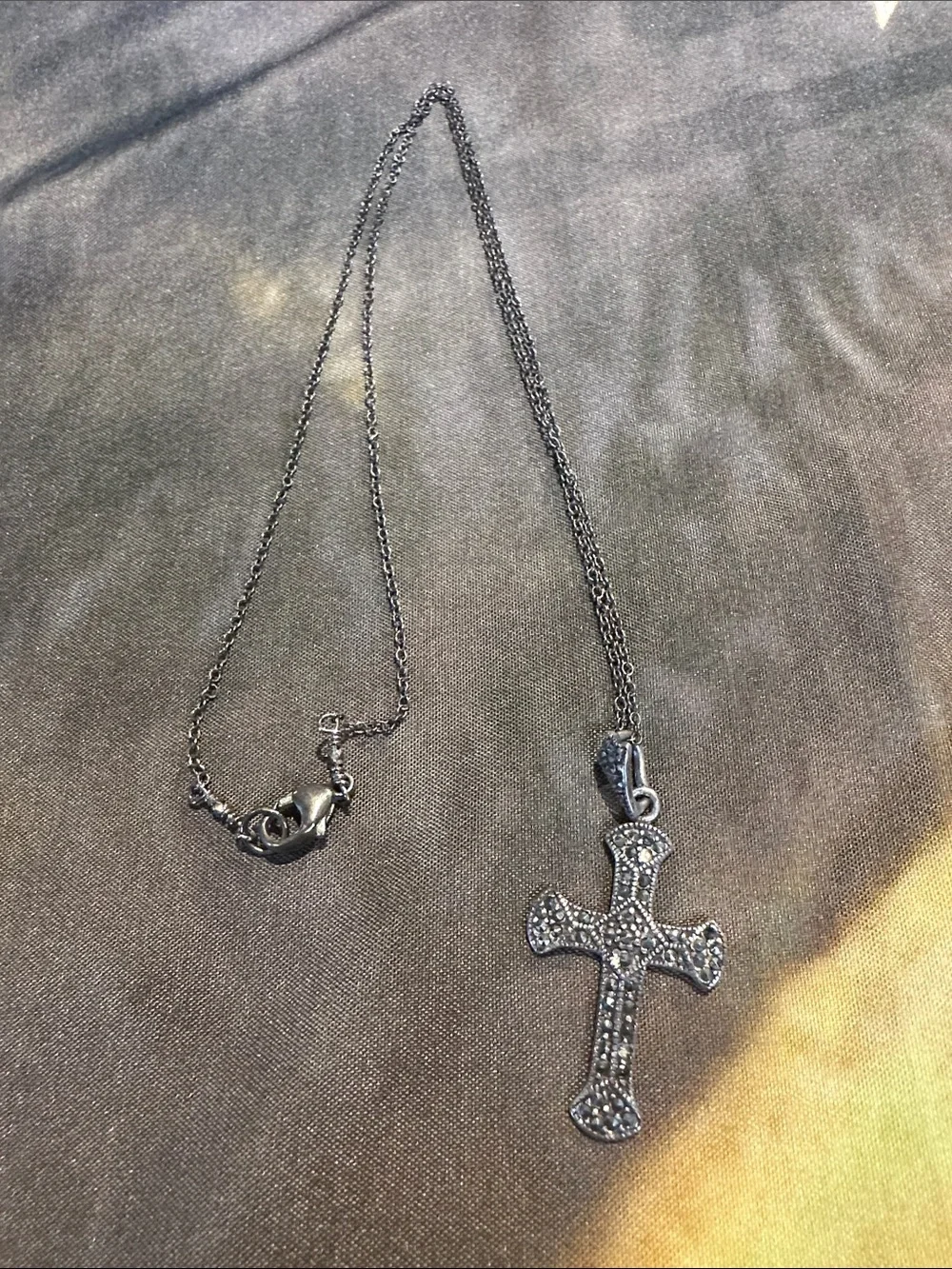 Oxidized Black Marcasite Cross 4” Pendant on 20 inch 925 Necklace